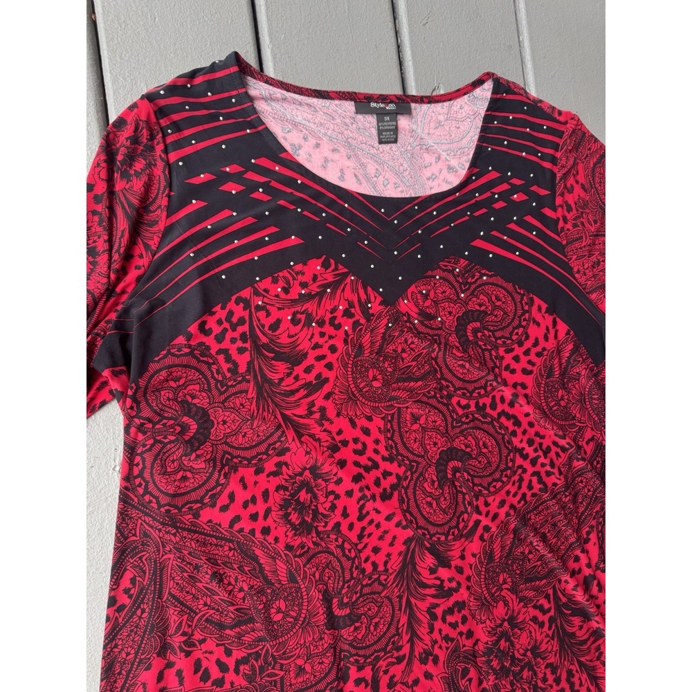 Style & Co. Red Black Embellished Tunic Top Dress 3X Teacher Office Grunge Fairy - Picture 4 of 8
